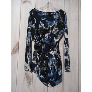 Bisou Bisou‎ Shirt Ladies Large Black Blue Long Sleeve Form Fitting